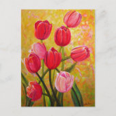 ピンクと赤のチューリップ絵画ズ ポストカード (正面)