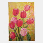 ピンクと赤のチューリップ配置 キッチンタオル (縦)