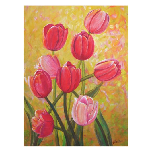 ピンクと赤のチューリップ配置 テーブルクロス (正面)