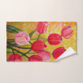 ピンクと赤のチューリップ配置 バスタオルセット (ハンドタオル)