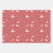 ピンクと赤のトナカイとクリスマスツリー ラッピングペーパーシート (正面)