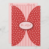 ピンクと赤のドットのストライプベビーシャワー招待状 招待状 (正面/裏面)