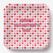 ピンクと赤のハッピーバレンタインデーハートパターン ペーパープレート (正面)