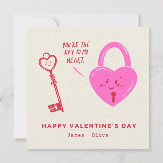 ピンクと赤のハートで幸せなバレンタインデー シーズンカード (正面)