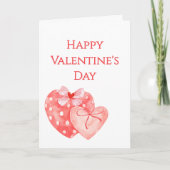 ピンクと赤のハートにリボンのバレンタインデーカード カード (正面)