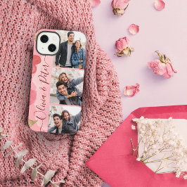 ピンクと赤のハートのカップル名3枚の写真ラブ iPhone 13ケース