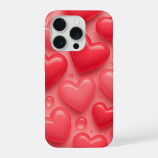 ピンクと赤のハートのバブル柄 iPhone 15 PROケース