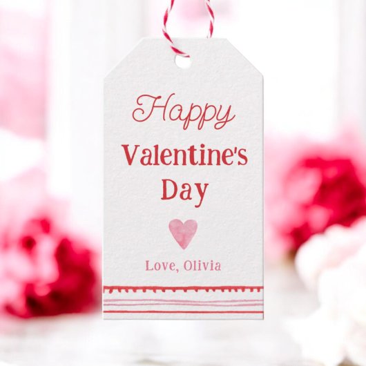 ピンクと赤のハートのバレンタインデーおめでとう ギフトタグ