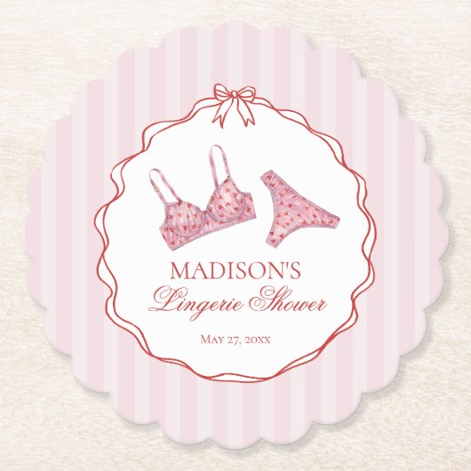 ピンクと赤のハートの下着シャワーパーティー ペーパーコースター (正面)