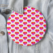 ピンクと赤のハート柄 緑のボタン 缶バッジ (インサイチュ)