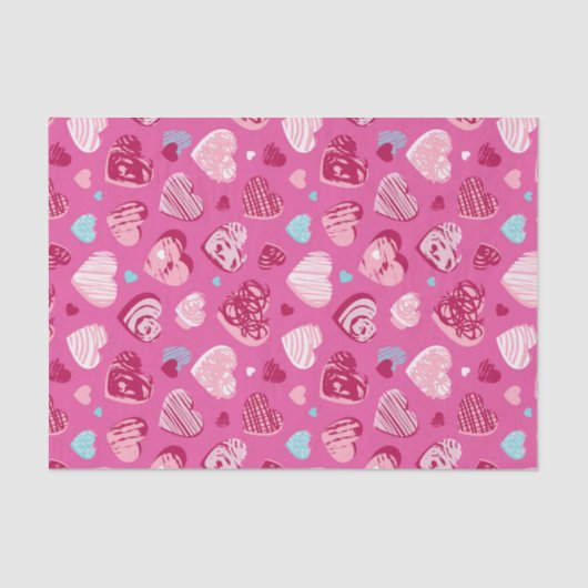 ピンクと赤のハート ロマンス ラブ パターン バレンタインデー 薄葉紙 (正面)