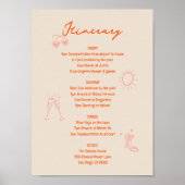 ピンクと赤のバチェロレット週末の旅程の標識 ポスター (正面)