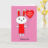 ピンクと赤のバニーバレンタインデー カード (黄色い花)