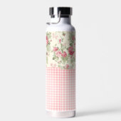 ピンクと赤のバラとギンガムチェックモノグラムの ウォーターボトル (右面)