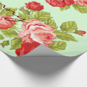 ピンクと赤のバラとラッピング名前をカスタムする ラッピングペーパー (角)