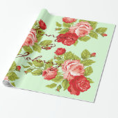 ピンクと赤のバラとラッピング名前をカスタムする ラッピングペーパー (アンロールド)