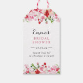 ピンクと赤のバラの水彩 フラワーブライダルシャワー ギフトタグ (正面)