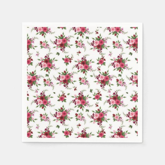 ピンクと赤のバラの紙ナプキン - コックテールサイズ スタンダードカクテルナプキン (正面)