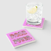 ピンクと赤のバラの花が咲き乱れていた ストーンコースター (横)