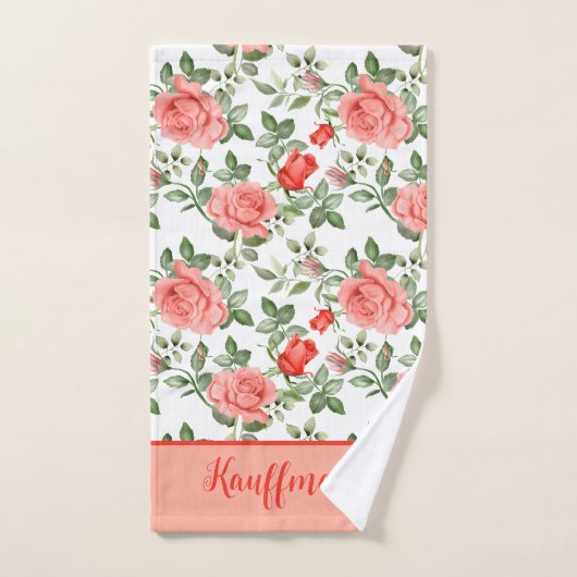 ピンクと赤のバラの花のエレガントなギフト バスタオルセット (ハンドタオル)