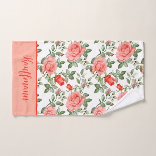 ピンクと赤のバラの花のエレガントなギフト バスタオルセット (ハンドタオル)