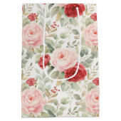 ピンクと赤のバラの花のブライズシャワー ミディアムペーパーバッグ (裏面)