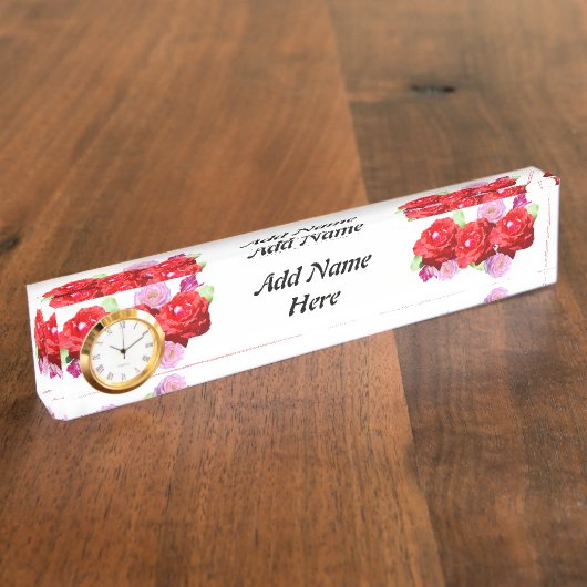ピンクと赤のバラの花束があなたの名前を付ける。 デスクネームプレート (側面)