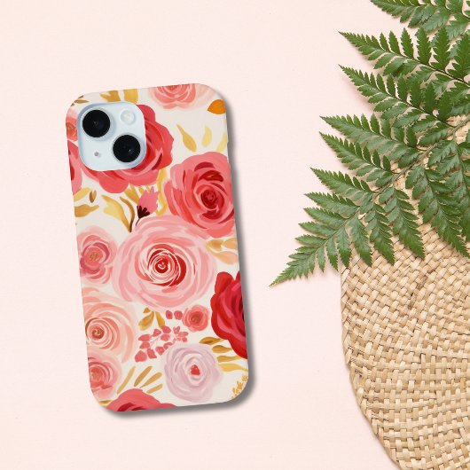 ピンクと赤のバラの花 フローラル ウォーターカラー Case-Mate iPhoneケース
