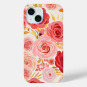ピンクと赤のバラの花 フローラル ウォーターカラー Case-Mate iPhoneケース (裏面)