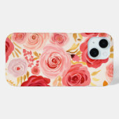 ピンクと赤のバラの花 フローラル ウォーターカラー Case-Mate iPhoneケース (裏面 (横))
