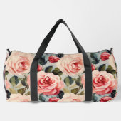 ピンクと赤のバラ花柄 ダッフルバッグ (裏面)