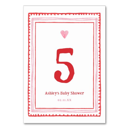 ピンクと赤のバレンタインのハートパーティー テーブルナンバー (正面)