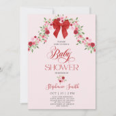 ピンクと赤のバレンタインの赤ちゃんシャワー女の子 招待状 (正面)