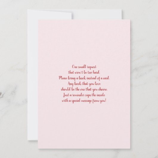 ピンクと赤のバレンタインの赤ちゃんシャワー女の子 招待状 (裏面)