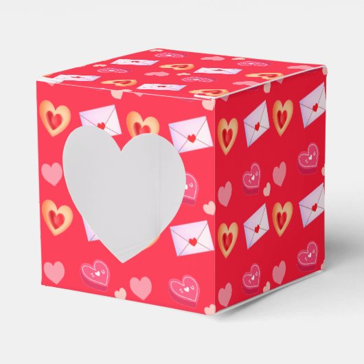 ピンクと赤のバレンタインデーのトリート&ラブレター フェイバーボックス (正面サイド)