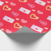 ピンクと赤のバレンタインデーのトリート&ラブレター ラッピングペーパー (角)