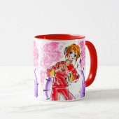 ピンクと赤のバレンタインデー神楽矢頭 マグカップ (正面右)