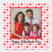 ピンクと赤のバレンタインハート柄カスタムフォト スクエアシール (正面)