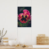 ピンクと赤のパンジーの花で雨粒が覆われている ポスター (キッチン)