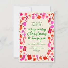 ピンクと赤のフェスティバルクリスマスパーティー招待状 招待状