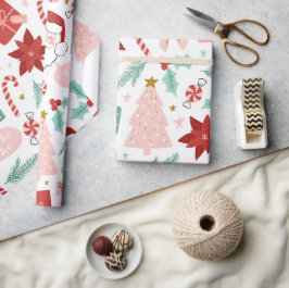 ピンクと赤のフェスティバルホリデークリスマスラッピング ラッピングペーパー