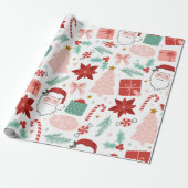 ピンクと赤のフェスティバルホリデークリスマスラッピング ラッピングペーパー (アンロールド)