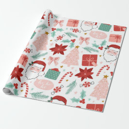 ピンクと赤のフェスティバルホリデークリスマスラッピング ラッピングペーパー