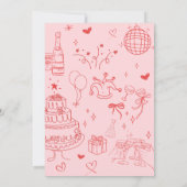 ピンクと赤のフェミニン誕生日パーティーへの招待 招待状 (裏面)