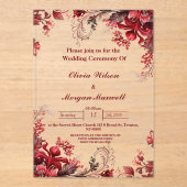 ピンクと赤のフローラアクリル結婚式招待状 アクリル招待状 (正面)