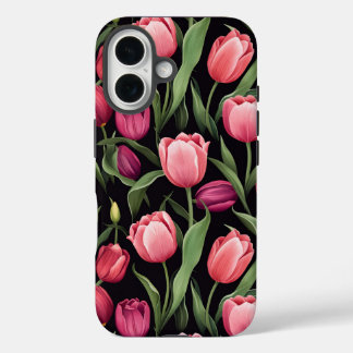 ピンクと赤のフローラチューリップアップル iPhone 16ケース