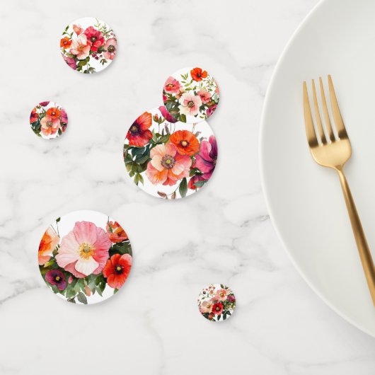 ピンクと赤のフローラパーティーテーブル コンフェッティ (グループ)