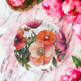 ピンクと赤のフローラパーティーテーブル ペーパープレート