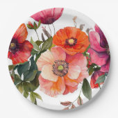 ピンクと赤のフローラパーティーテーブル ペーパープレート (正面)