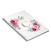 ピンクと赤のフローラモノグラムイニシャル文字C ノートブック (右側)